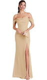 Kingbridal Gowns Off Shoulder Chiffon Bridesmaid Dresses for Women 2026 Long Ruched Cowl Neck Formal Evening Party Dress with Slit