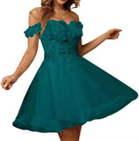 Sparkly Tulle Homecoming Dresses for Teens 2027 3D Flowers Cocktail Gowns Off Shoulder Short Prom Dresses