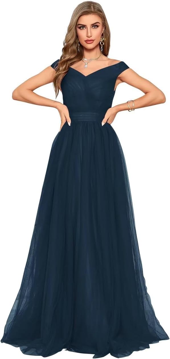 Schulterfreies Ballkleid, langes Ballkleid für Damen, A-Linie, Herzausschnitt, mehrlagiges Tüllkleid für Hochzeit, Abendparty 