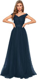 Schulterfreies Ballkleid, langes Ballkleid für Damen, A-Linie, Herzausschnitt, mehrlagiges Tüllkleid für Hochzeit, Abendparty 