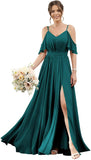 Women's Cold Shoulder Ruffle Sleeves Bridesmaid Dresses for Women 2025 Pleated Chiffon Formal Dresses with Slit