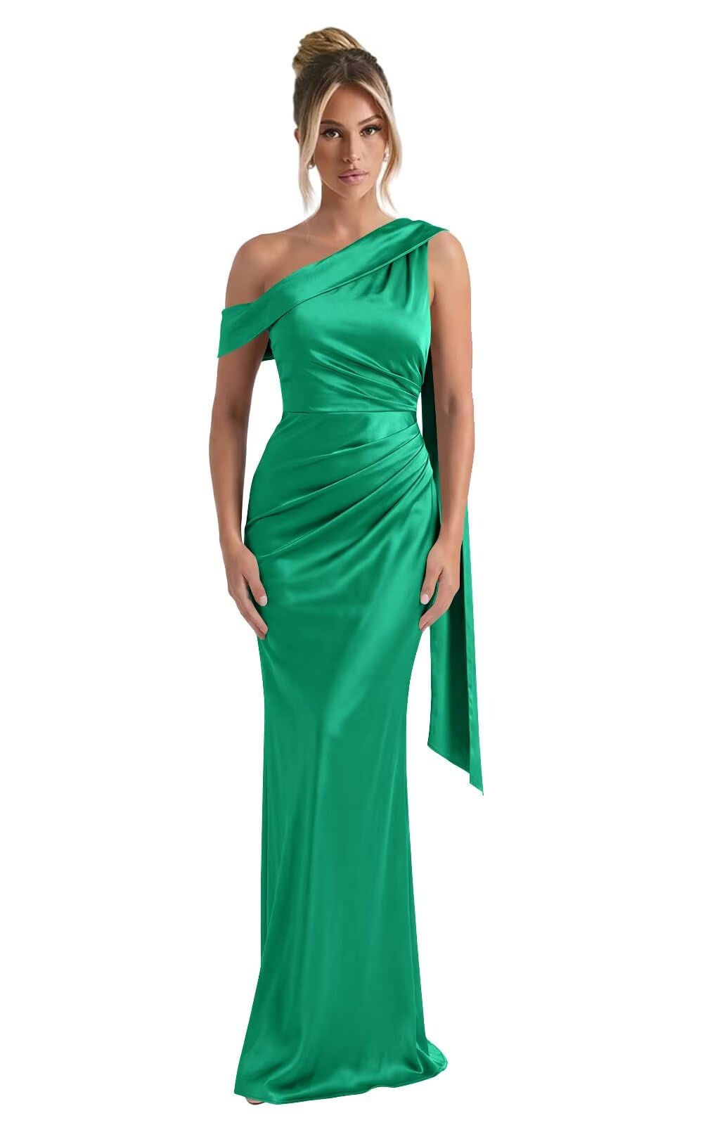 Kingbridal One Shoulder Bridesmaid Dresses for Women Mermaid Satin Formal Evening Maxi Dress