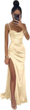 Women's Satin Prom Dresses 2025 Split Halter Mermaid Corset Beaded Formal Dresses Evening Gowns