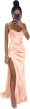 Women's Satin Prom Dresses 2025 Split Halter Mermaid Corset Beaded Formal Dresses Evening Gowns