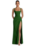 Kingbridal Mermaid Bridesmaid Dresses for Women Square Neck Formal Dress with Slit