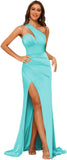 Women's One Shoulder Prom Dress 2025 Satin Long Ruched Mermaid Formal Dresses with Slit