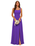 Square Neck Bridesmaid Dress Spaghetti Straps Chiffon Long Formal Dress for Women