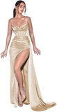 Spaghetti Straps Mermaid Prom Dresses Long Ball Gown 2025 Corset Sexy Slit Pleat Formal Evening Gowns
