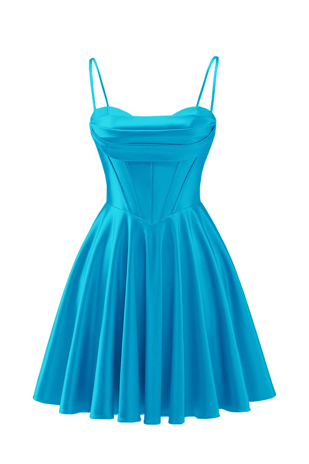 Spaghetti Straps Satin Homecoming Dresses for Teens Ruched Corset Short Prom Dresses 2026
