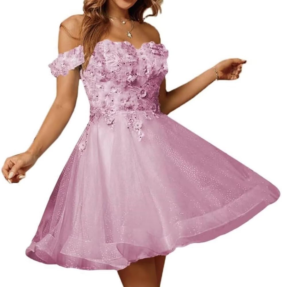 Sparkly Tulle Homecoming Dresses for Teens 2027 3D Flowers Cocktail Gowns Off Shoulder Short Prom Dresses