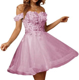 Sparkly Tulle Homecoming Dresses for Teens 2027 3D Flowers Cocktail Gowns Off Shoulder Short Prom Dresses