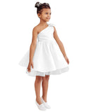 One Shoulder Flower Girl Dresses for Wedding Toddler Short Tutu Satin Tulle Girl Dress for Birthday Formal Party