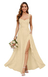 Chiffon Bridesmaid Dresses for Women Long Spaghetti Straps A-line Pleated Formal Evening Party Gowns with Pockets