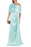 Satin Mother of The Bride Dresses for Wedding One Shoulder Formal Dress with Sleeves Mermaid Evening Party Gowns