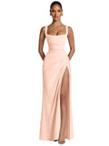 Kingbridal Mermaid Bridesmaid Dresses for Women Square Neck Formal Dress with Slit