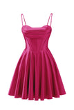 Spaghetti Straps Satin Homecoming Dresses for Teens Ruched Corset Short Prom Dresses 2026