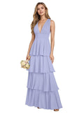 V Neck Chiffon Bridesmaid Dresses for Women 2027 Long Tiered A-Line Ruffles Formal Evening Party Dress