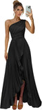 One Shoulder Bridesmaid Dresses for Women Satin Pleated Long A Line Formal Prom Evening Party Dress with Slit
