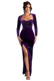 Long Sleeve Mermaid Bridesmaid Dresses for Wedding 2027 Long Velvet Tight Prom Formal Evening Party Gown with Slit