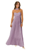 Flowy Chiffon Bridesmaid Prom Dress with Scarf Strapless Pleated Formal Evening Dresses