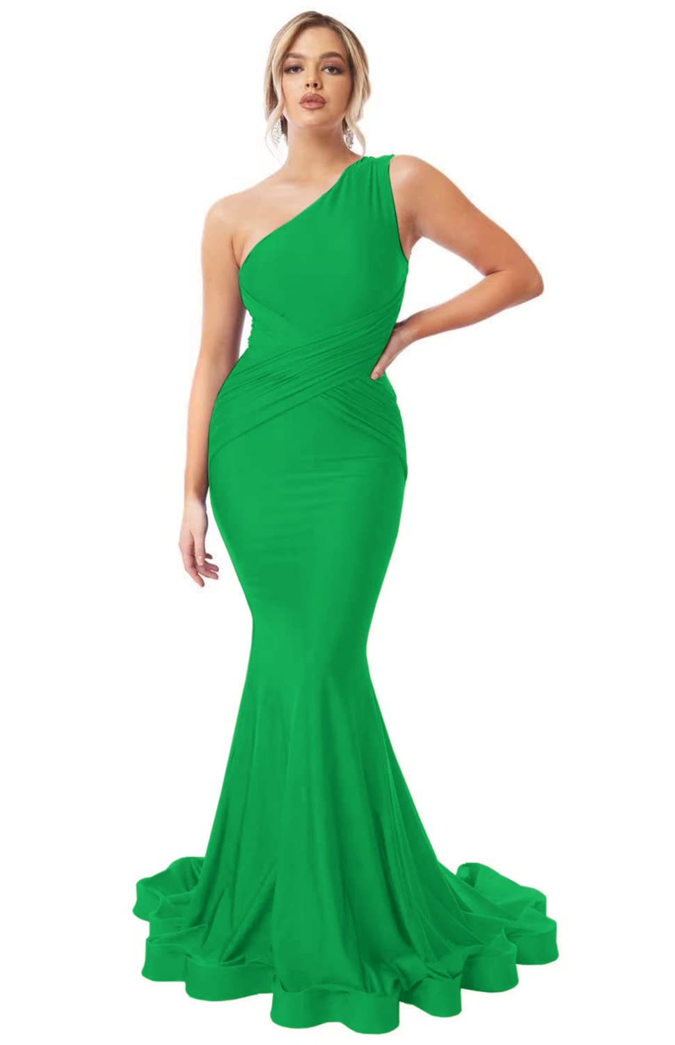 Womens One Shoulder Mermaid Bridesmaid Dresses for Wedding Long Tight Ruched Prom Dresses Evening Formal Gowns