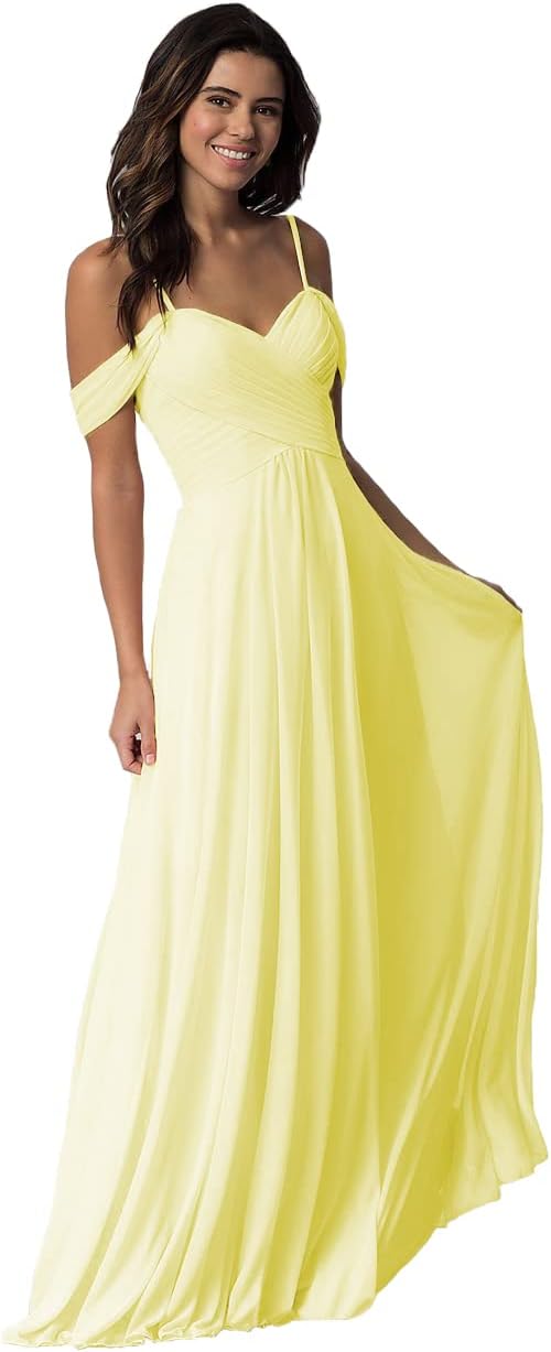 Schulterfreies Chiffon-Brautjungfernkleid mit Taschen für die Hochzeit 