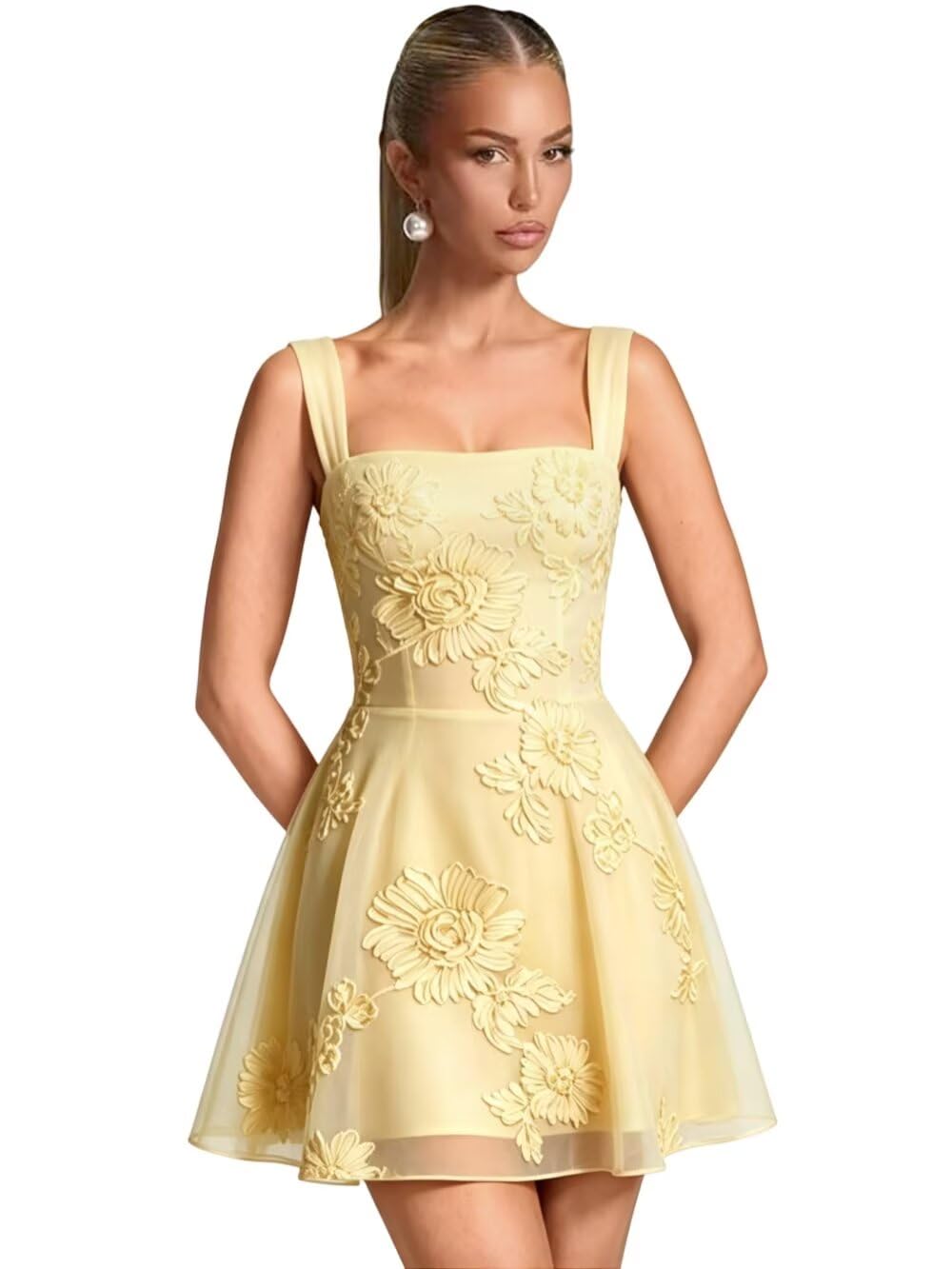 Floral Tulle Homecoming Dresses Short Embroidery Lace A-Line Mini Formal Graduation Cocktail Gown