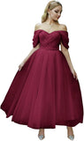 Tulle Tea Length Prom Dresses for Women Off The Shoulder Ball Gowns Teens Sweetheart Beaded Puffy Princess Dress