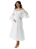 Eightale Tulle Tea Length Maternity Dresses for Photo Shoot Long Sleeve Pregnancy Gown for Baby Shower