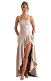 Mermaid Satin Bridesmaid Dresses for Women 2027 Long Ruffles High Low Prom Formal Evening Party Dress with Slit