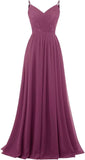Women's Lace Chiffon Bridesmaid Dresses for Wedding Long Spaghetti Straps Bodice Formal Party Gown with Pockets
