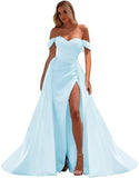 Off The Shoulder Prom Dress 2027 Long Ball Gown with Slit Mermaid Satin Formal Dresses for Women