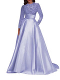 Kingbridal Gowns Long Sleeve Sequin Prom Dresses for Women Satin A-line Formal Dress 2026 Sparkly Evening Party Gowns with Pockets