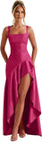 Mermaid Satin Bridesmaid Dresses for Women 2027 Long Ruffles High Low Prom Formal Evening Party Dress with Slit