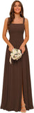 Square Neck Bridesmaid Dress Spaghetti Straps Chiffon Long Formal Dress for Women