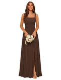 Square Neck Bridesmaid Dress Spaghetti Straps Chiffon Long Formal Dress for Women