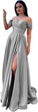 Schulterfreies Satin-Ballkleid, herzförmiger Ausschnitt, formelles Kleid, A-Linie, Abendkleid mit Schlitz 