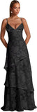 Spaghetti Strap Floral Bridesmaid Dresses for Women Tiered Ruffle A-Line Long Formal Prom Dress