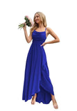 Spaghetti Strap Chiffon Bridesmaid Dresses for Women Long Ruched A-Line Cowl Neck Formal Evening Gowns with Slit