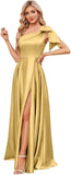 One Shoulder Bridesmaid Dresses for Women 2027 Long Satin A-line Formal Evening Party Dress with Slit