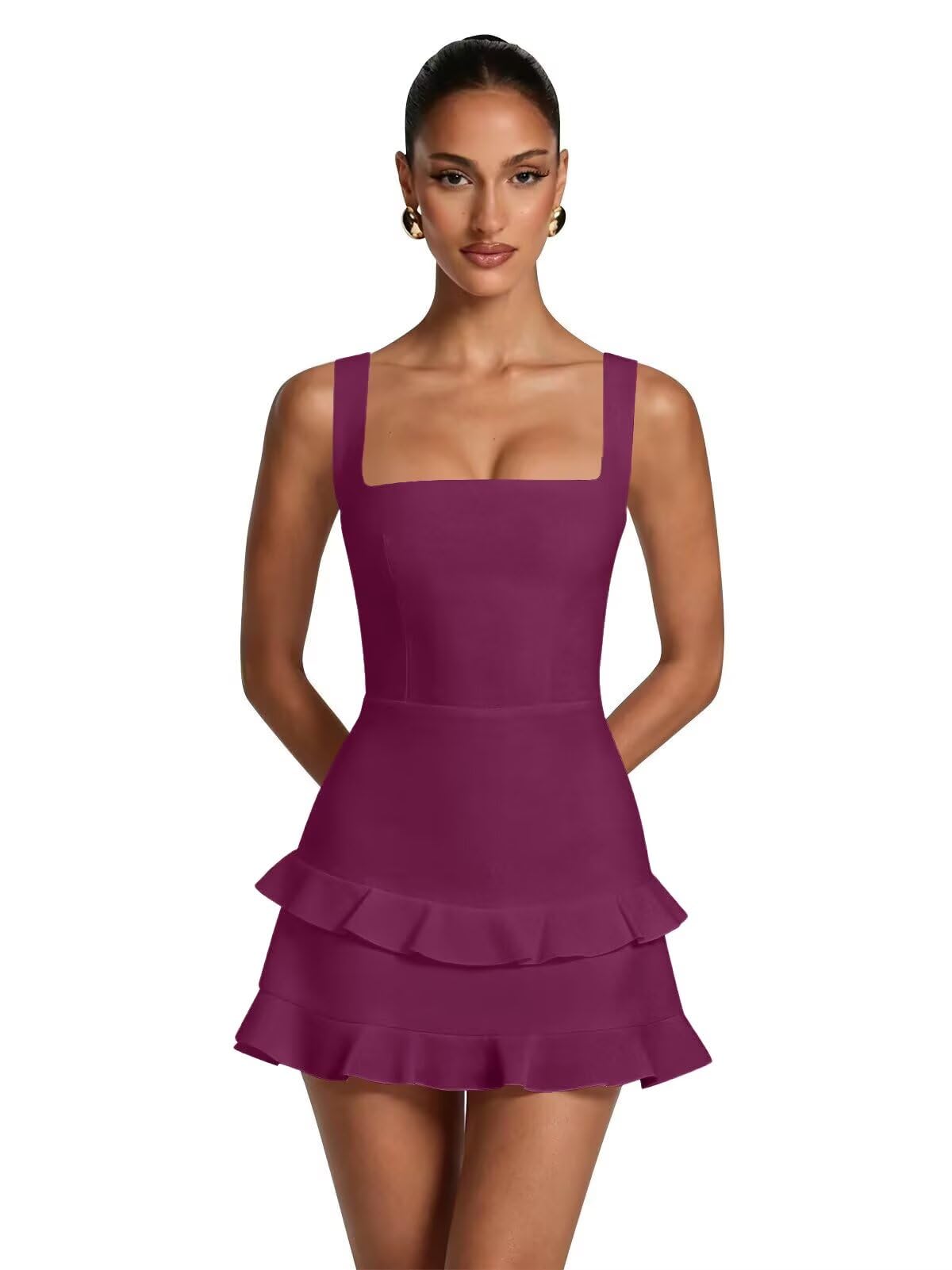 Spaghetti Straps Satin Homecoming Dresses for Teens 2026 Square Neck Tiered Ruffles Short Prom Dress