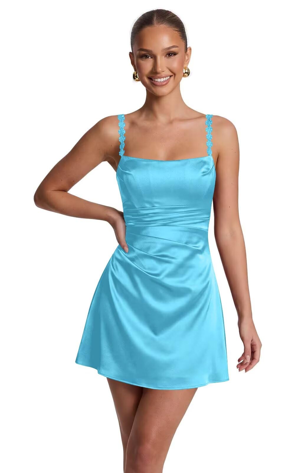 Satin Homecoming Dresses for Teens 2026 Spaghetti Straps Short Prom Dress A-line Pleated Cocktail Party Gowns