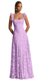 Ruched Jacquard Prom Dresses for Women Teens Ruffle Strap Floral Maxi Formal Dress Evening Gown