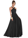 Halter Bridesmaid Dresses for Wedding Chiffon A Line Pleated Long Formal Prom Dress with Belt