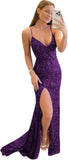 Vestido de fiesta con tirantes finos y lentejuelas, vestido de noche de sirena brillante con abertura, vestidos largos para mujer 2024 