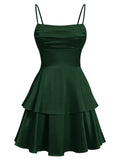 Tiered Satin Homecoming Dresses for Teens Short A Line Tight Spaghetti Strap Formal Cocktail Party Gown 2026