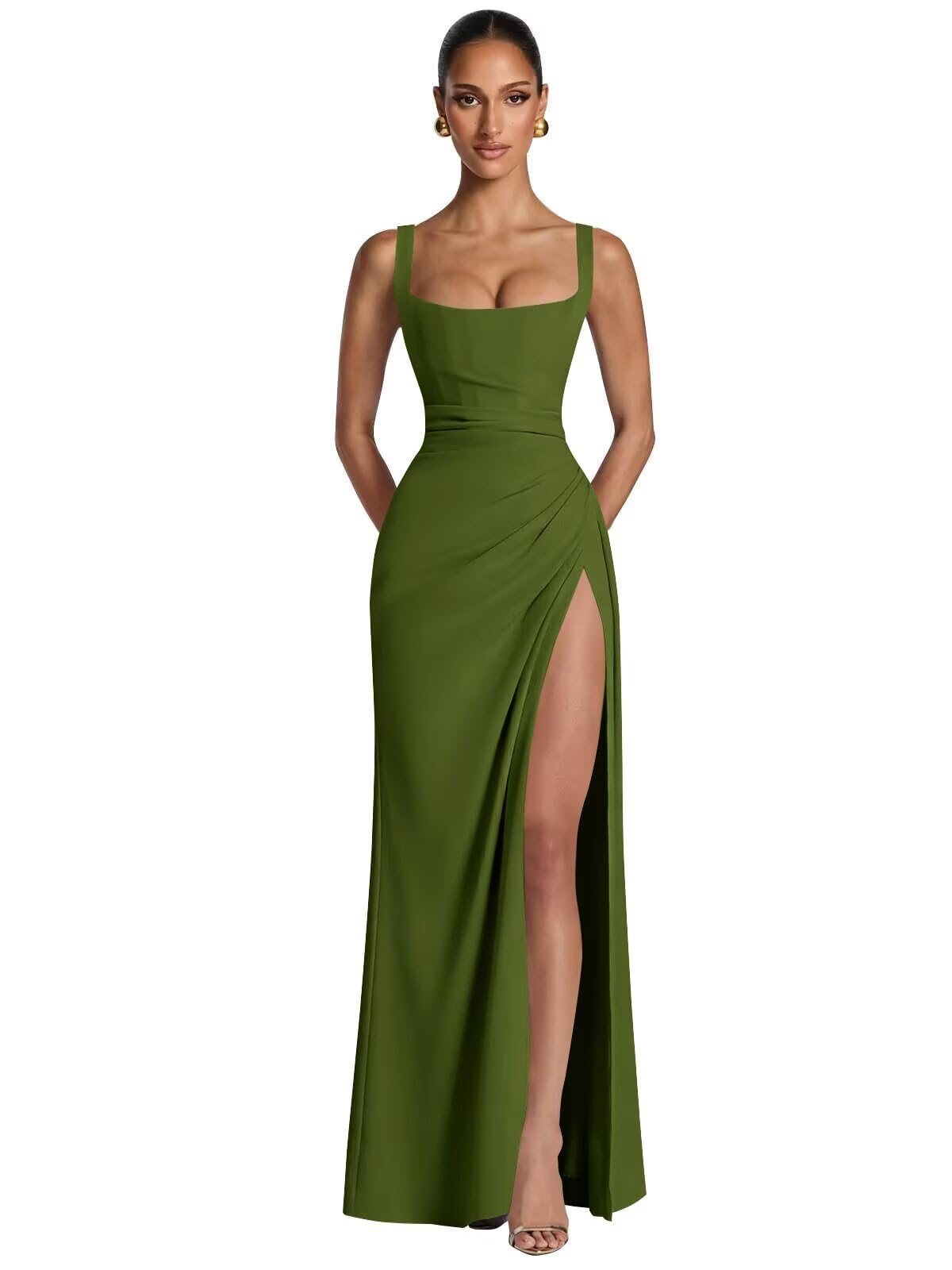 Kingbridal Mermaid Bridesmaid Dresses for Women Square Neck Formal Dress with Slit
