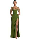 Kingbridal Mermaid Bridesmaid Dresses for Women Square Neck Formal Dress with Slit