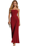 Women's Strapless Pleated Bridesmaid Dress Elegant Sweetheart Neck Formal Prom Gown for Wedding Guest