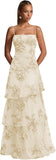 Ruffle Floral Embroidery Prom Dress Long A Line Tiered Bridesmaid Dresses Formal Evening Gowns